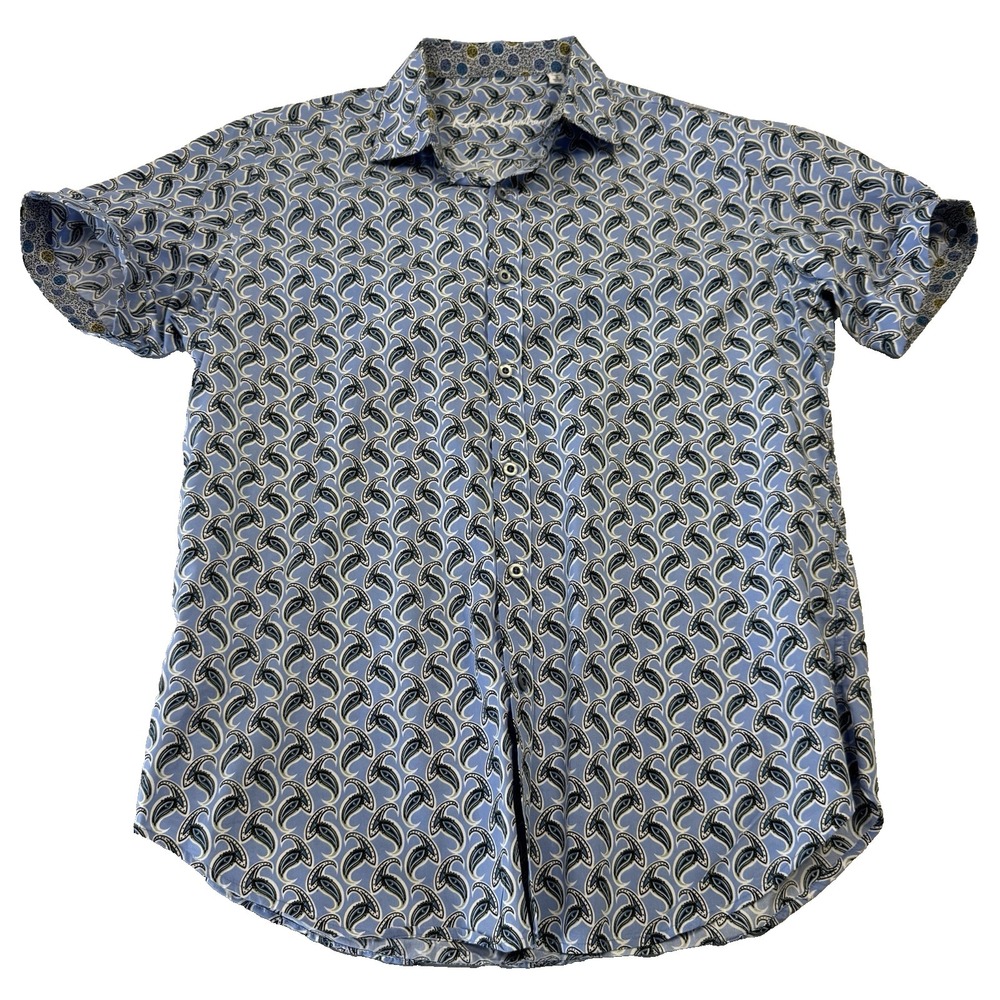 Robert‎ Graham Men's Button-Up Shirt Paisley Short Sleeve Flip-Cuff Blue Small